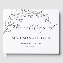 Modern minimalistisk linje Laurel Botanical Bröllo Gästböcker