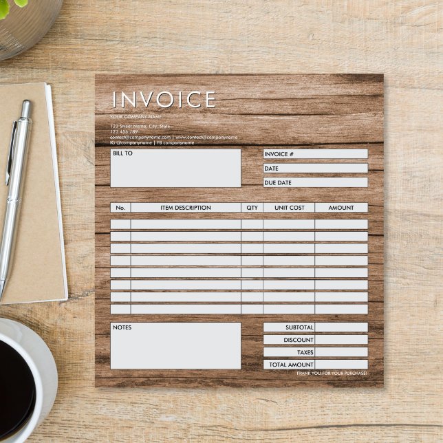 Modern minimalistisk liten fakturaformulär för för anteckningsblock (professional Minimalist Small Invoice Form Business Logo Notepad)