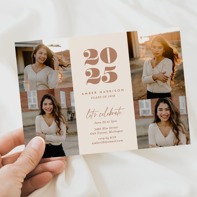 Modern minimalistisk ljudgrad | Cappuccino Photo Inbjudningar (Modern Minimalist Soaring Grad | Copper Photo Invitation)