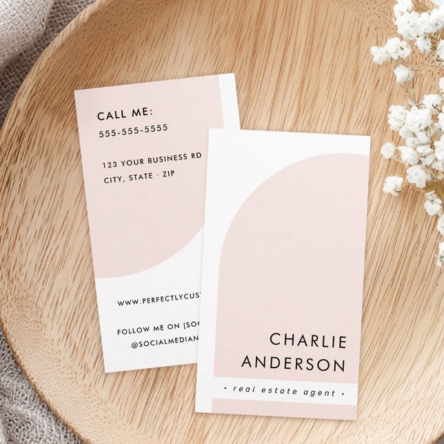 Modern minimalistisk ljusbåge  rosa visitkort (Modern minimalist arch white light blush pink business card)