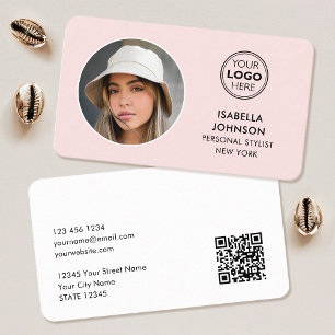Modern minimalistisk Logotyp av foto QR-kod Rosa Visitkort