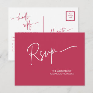 Modern minimalistisk magenta röd och vit RSVP Vykort