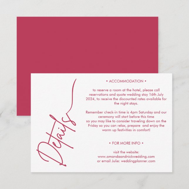 Modern minimalistisk magenta röd vita detaljer tilläggskort (Fram/baksida)
