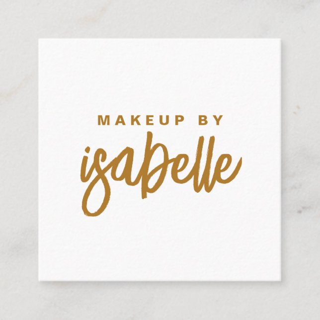 Modern Minimalistisk Makeup Artist Guld-skript Fyrkantigt Visitkort (Framsida)
