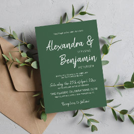 Modern minimalistisk manus uppträder grönt bröllop inbjudningar