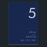 Modern minimalistisk marin blå | BORDSNUMRET SILVE Bordsnummer<br><div class="desc">Denna moderna minimalistiska marinblått | bordsnumret silver är perfekt för din klassbåt bröllop. Dess enkla, unika abstrakta utformning tillsammans med ett minimalt skript för contemporaryn och en mörk marin färg palett ge för den här produkten känns som elegantens högtidliga lyx samtidigt som den förblir förenklad, chic bohemi. Behålla den som...</div>