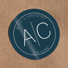 Modern minimalistisk marin blå Bröllop Runt Klistermärke