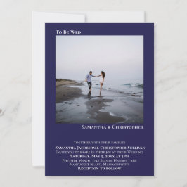 Modern minimalistisk marin blå, enkelt foto Bröllo Inbjudningar