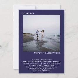 Modern minimalistisk marin blå, enkelt foto Bröllo Inbjudningar