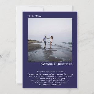 Modern minimalistisk marin blå, enkelt foto Bröllo Inbjudningar