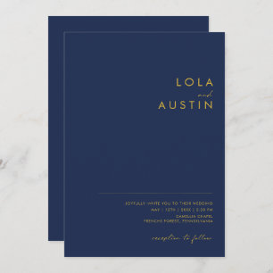 Modern minimalistisk marin blå   GULD AVSLAPPNAD B Inbjudningar