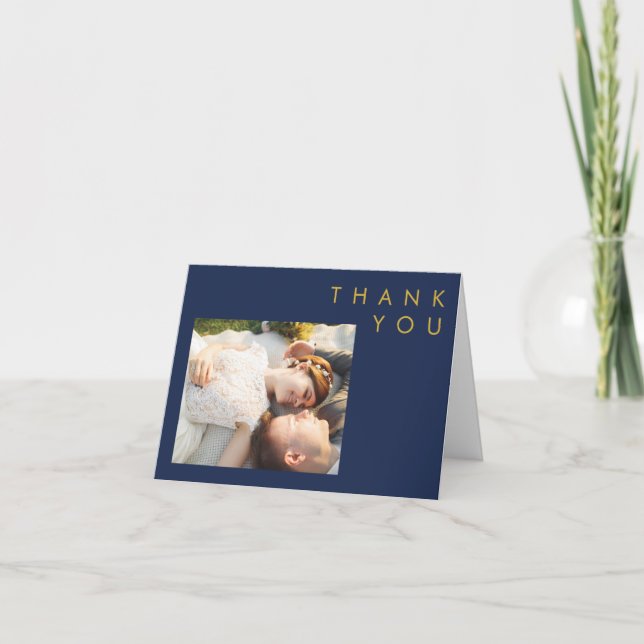 Modern minimalistisk marin blå | Guld-foto Tack Kort (Framsida)