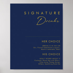 Modern minimalistisk marin blå Guld Namnteckning d Poster