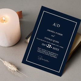 Modern minimalistisk marin blå monogram Bröllop Inbjudningar