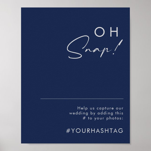 Modern minimalistisk marin blå Silver Oh Snap Hash Poster (Framsidan)