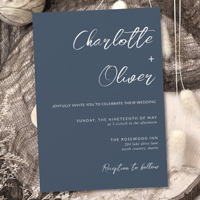 Modern minimalistisk marin kalligrafi Bröllop Inbjudningar (Skapare uppladdad)