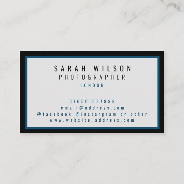 Modern minimalistisk marin svart affärskort visitkort (Baksida)