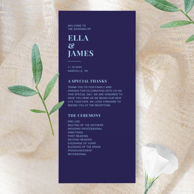 Modern minimalistisk marinblå Bröllopsprogram Program (Skapare uppladdad)