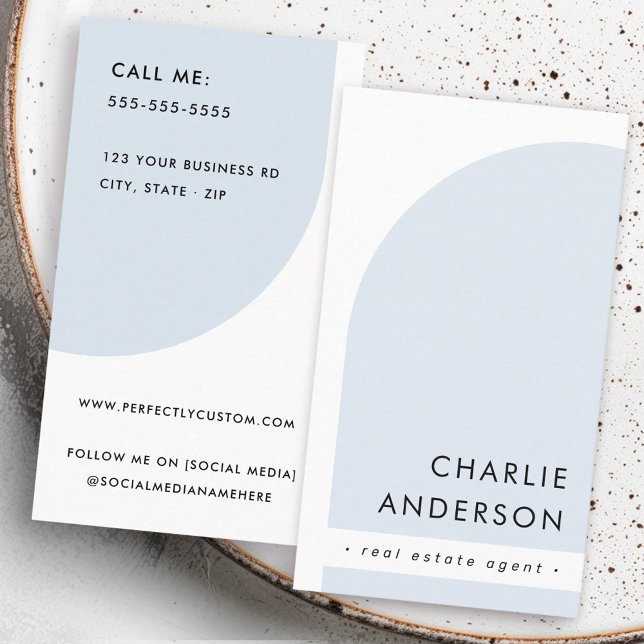 Modern minimalistisk marsch, vit, lätt dammig blå visitkort (Modern minimalist arch white light dusty blue business card)