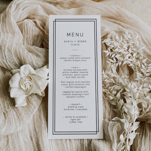 Modern Minimalistisk meny Bröllop / AVERY Suite (Modern Minimalist Wedding Menu / AVERY Suite)