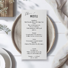 Modern minimalistisk meny bröllop, svart och vit