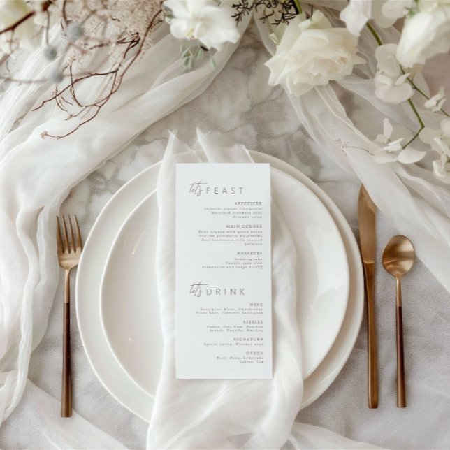 Modern minimalistisk meny för Bröllop och gästplat Inbjudningar (Modern Minimalist Wedding Menu & Guest Place Card)