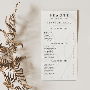 Modern minimalistisk meny/svart salon/spa Menu