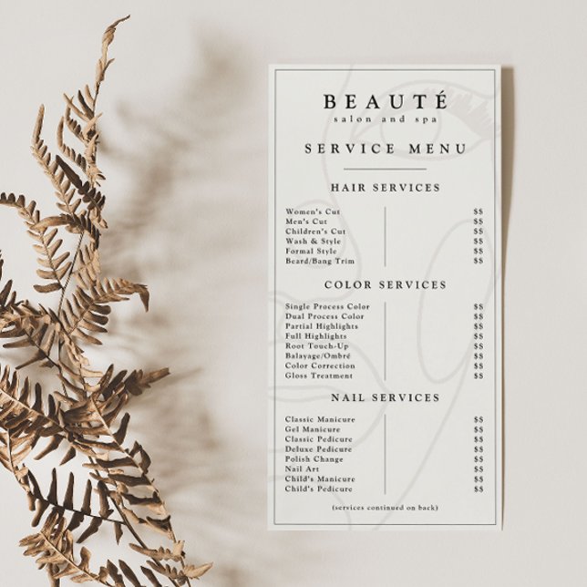 Modern minimalistisk meny/svart salon/spa Menu (Skapare uppladdad)
