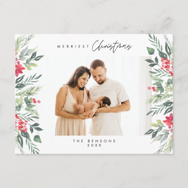 Modern, minimalistisk, merriest julfamiljspost vykort (Framsida)