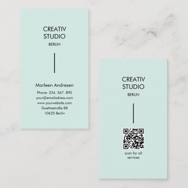 Modern Minimalistisk Mint Svart QR-kod Visitkort (Fram/baksida)