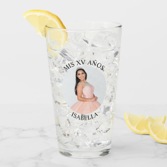 Modern minimalistisk Mis XV Años Circle Photo Glaskopp (Framsida Ice)