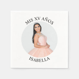 Modern minimalistisk Mis XV Años Round Photo Pappersservett