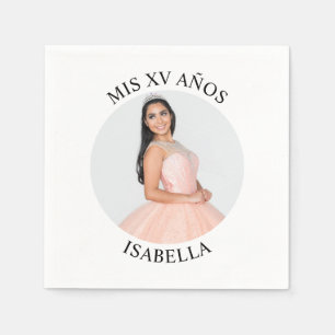 Modern minimalistisk Mis XV Años Round Photo Pappersservett