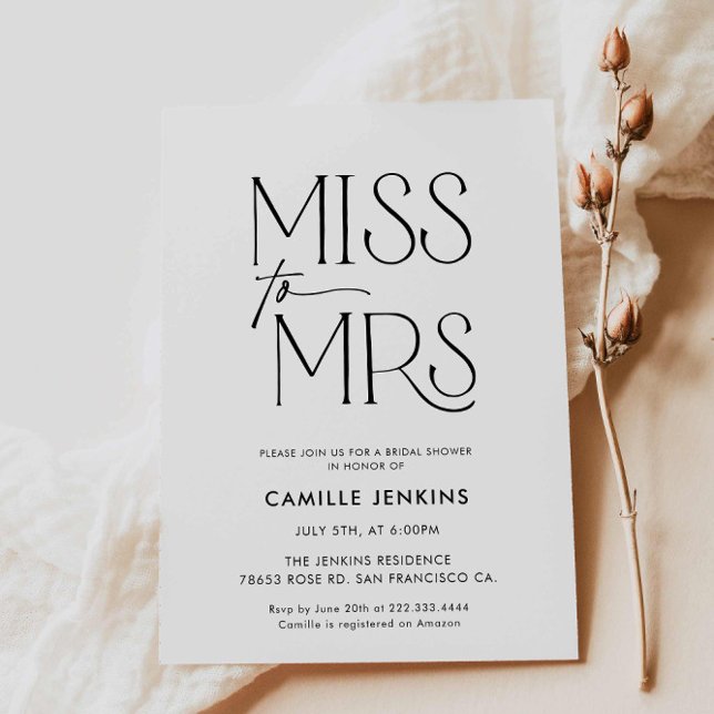 Modern minimalistisk Möhippa Inbjudningar (Modern Minimalist Black and White Bridal Shower Invitation)