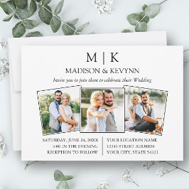 Modern minimalistisk monogram 3 foto Bröllop Inbjudningar