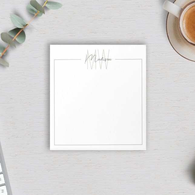 Modern minimalistisk monogram anteckningsblock (Modern Minimalist Monogram Notepad by MINTIC DESIGN STUDIO)