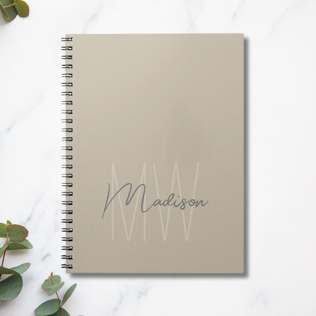 Modern minimalistisk monogram anteckningsbok (Custom Modern Monogram Beige Notebook)