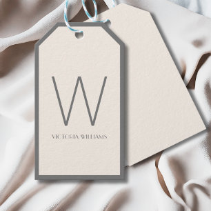 Modern minimalistisk monogram av elfenben och gråt presentetikett