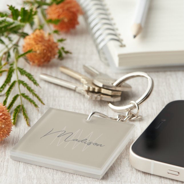 Modern minimalistisk monogram beige namn i skrivst (Högra Framsidan)