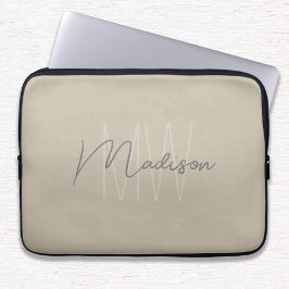 Modern minimalistisk monogram beige scriptnamn laptop fodral