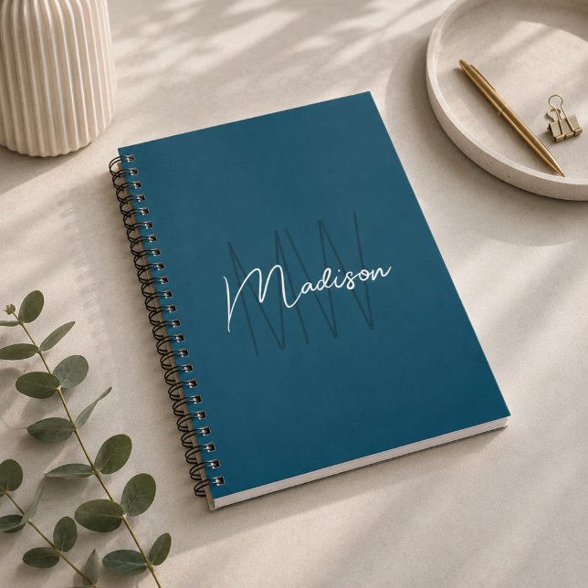Modern Minimalistisk Monogram Blå Anteckningsbok (Modern Minimalist Monogram Blue Notebook)