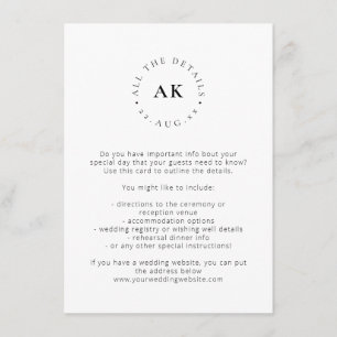Modern minimalistisk Monogram Bröllop Initialer Tilläggskort