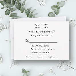 Modern minimalistisk Monogram Bröllop-måltid OSA Kort