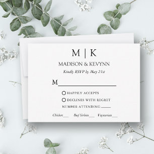 Modern minimalistisk Monogram Bröllop-måltid OSA Kort