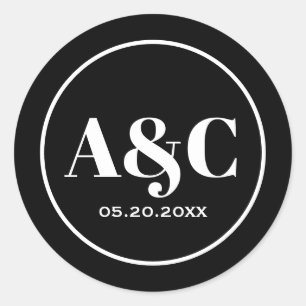 Modern minimalistisk monogram Bröllop Round Sticke Runt Klistermärke