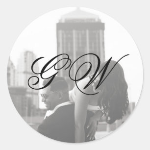 Modern minimalistisk Monogram Bröllop Runt Klistermärke