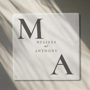 Modern minimalistisk Monogram Bröllop Stenunderlägg