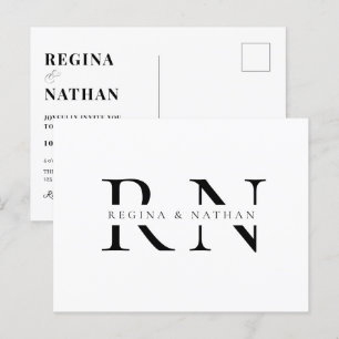 Modern minimalistisk monogram bröllop vykort