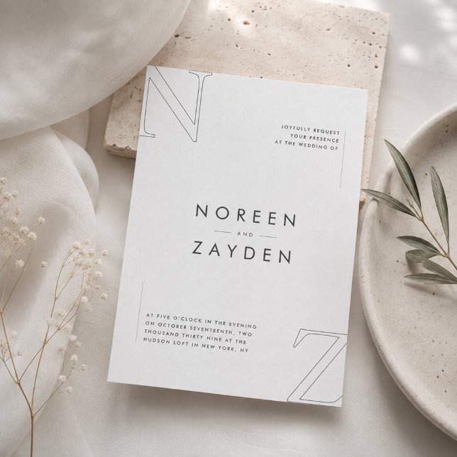 Modern Minimalistisk Monogram Bröllopsinbjudan Inbjudningar (Skapare uppladdad)