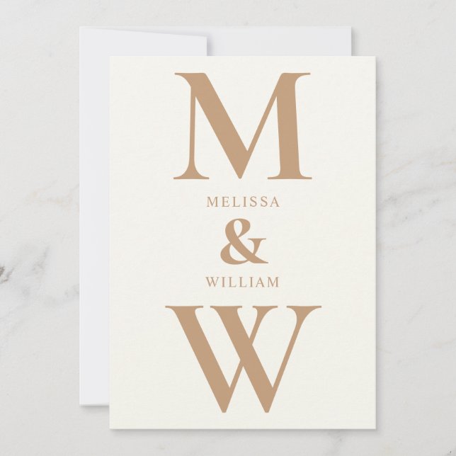 Modern Minimalistisk Monogram Elfenbensfärgad Bröl Inbjudningar (Framsida)